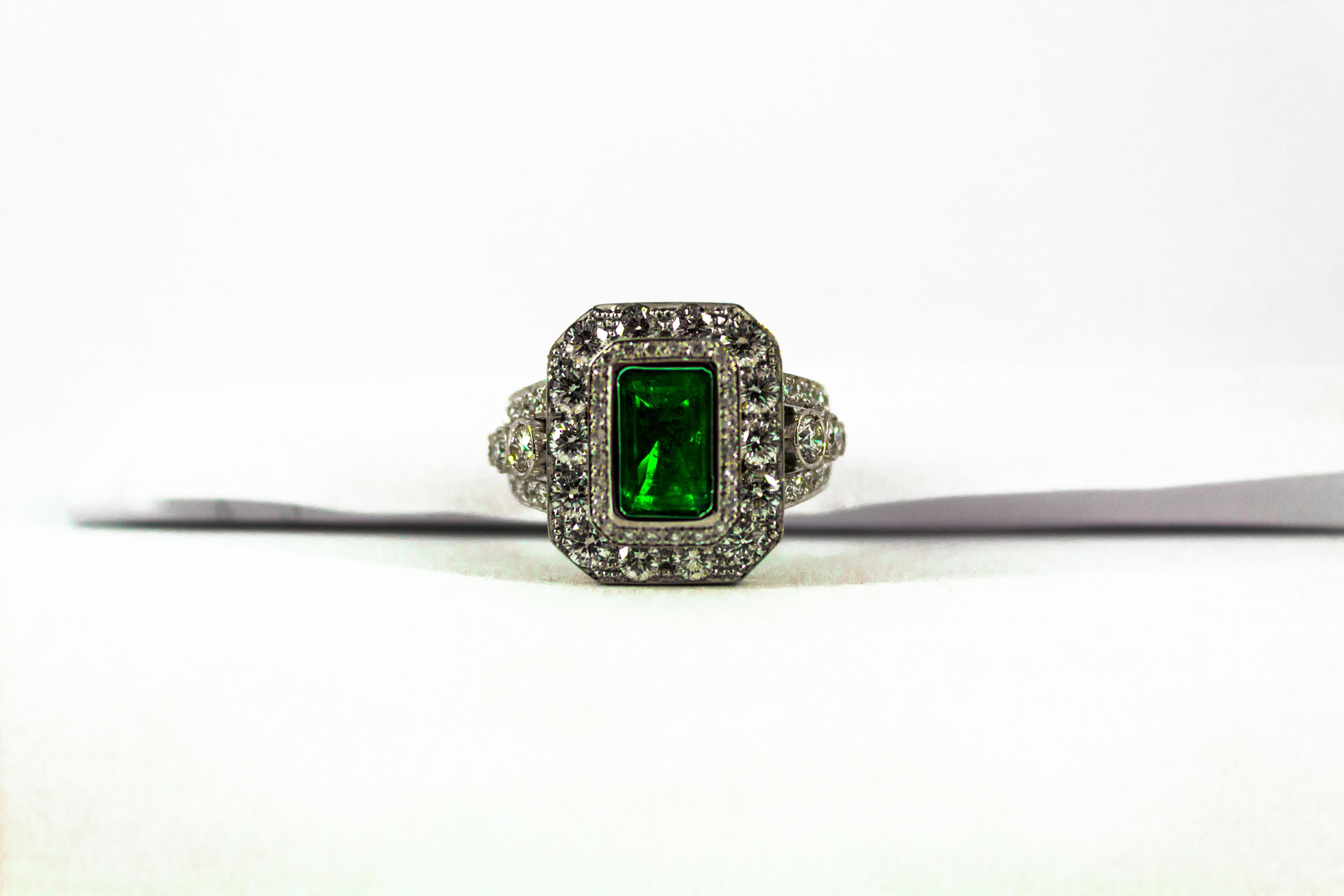 Art Deco 3.05 Carat Emerald 3.52 Carat White Diamond White Gold Cocktail Ring 6