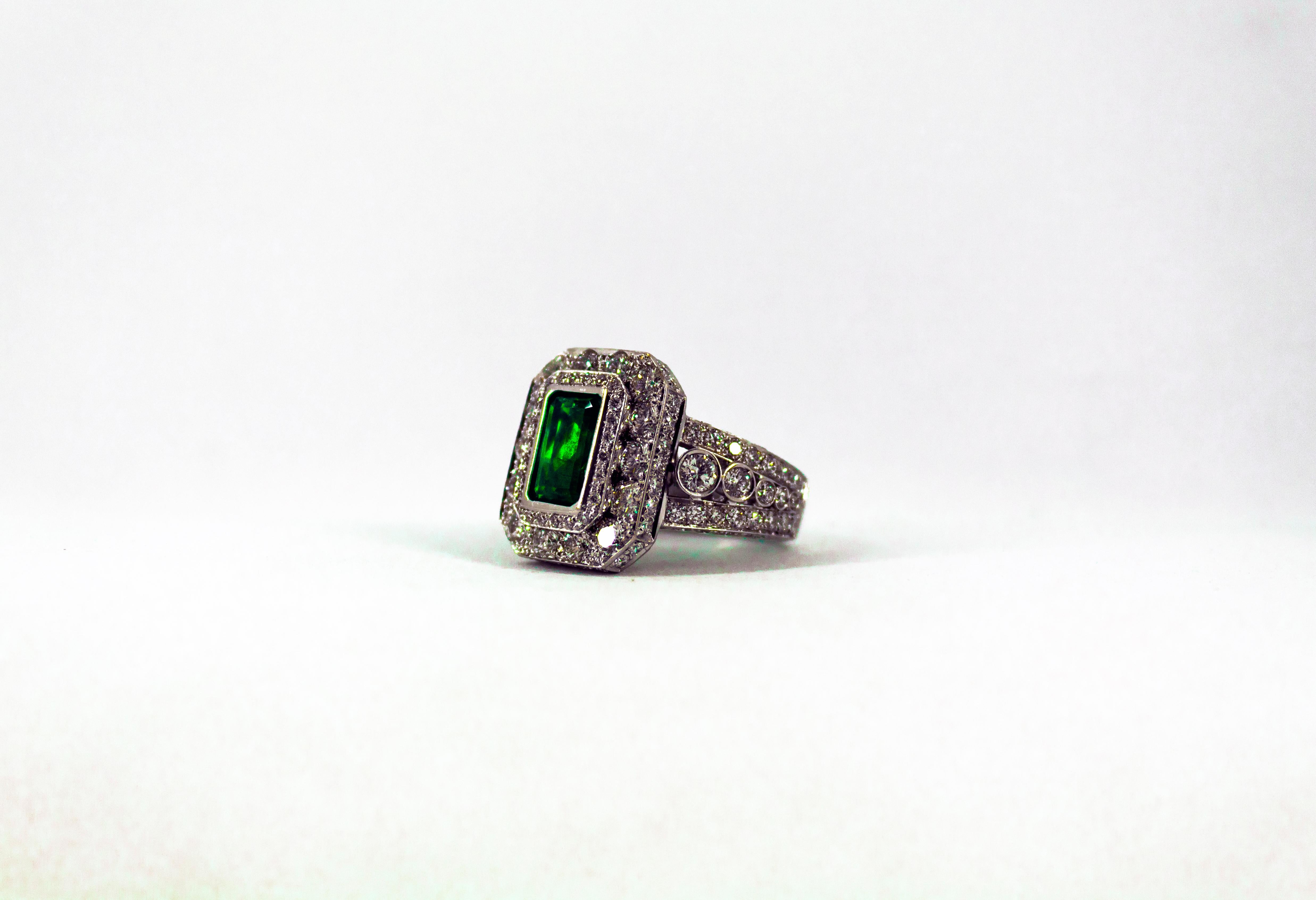 Art Deco 3.05 Carat Emerald 3.52 Carat White Diamond White Gold Cocktail Ring 8