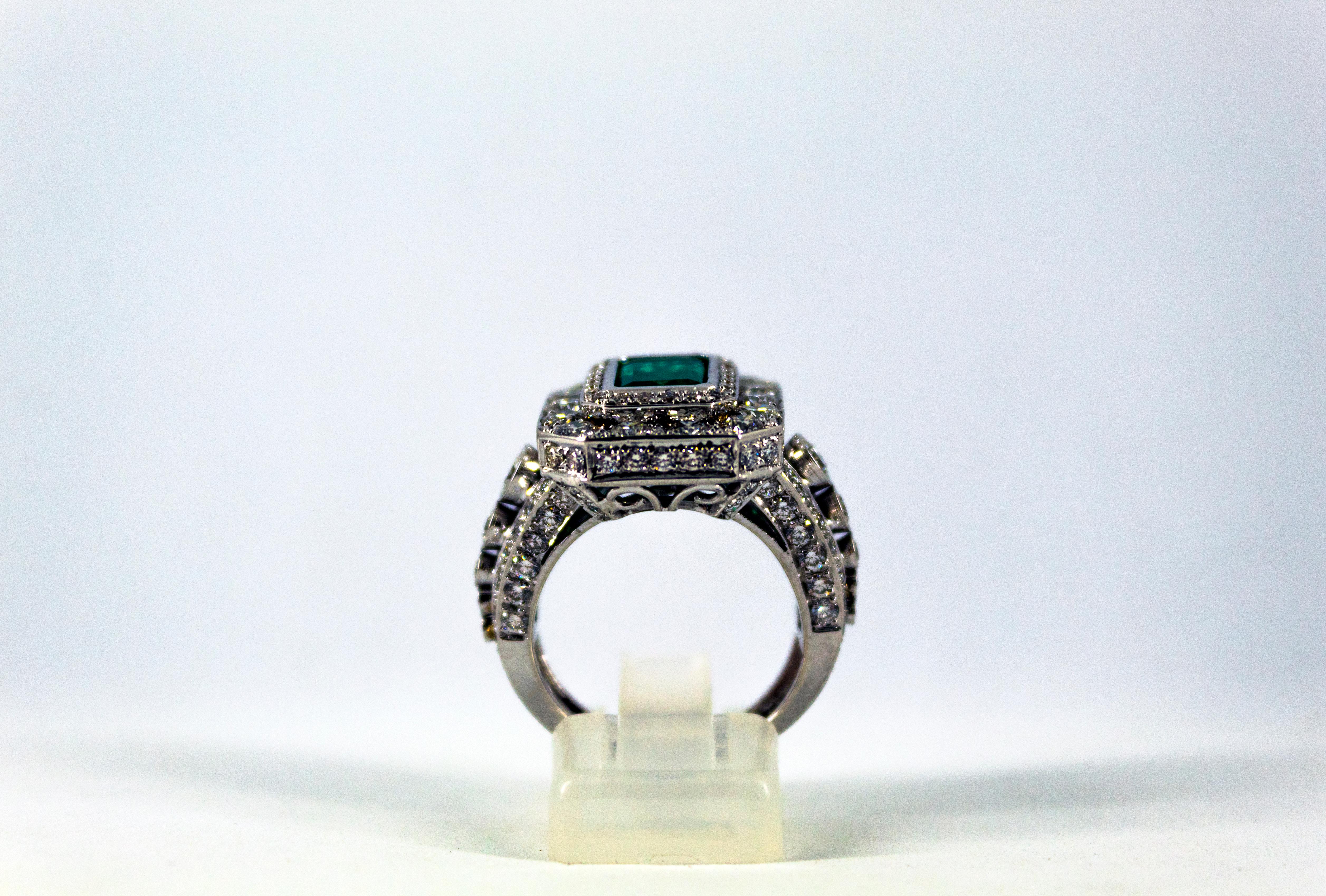This Ring is made of 18K White Gold.
This Ring has 3.52 Carats of White Diamonds.
This Ring has a 3.05 Carats Colombia Emerald.
This Ring is inspired by Art Deco.
Size ITA: 14 USA: 7
We're a workshop so every piece is handmade, customizable and