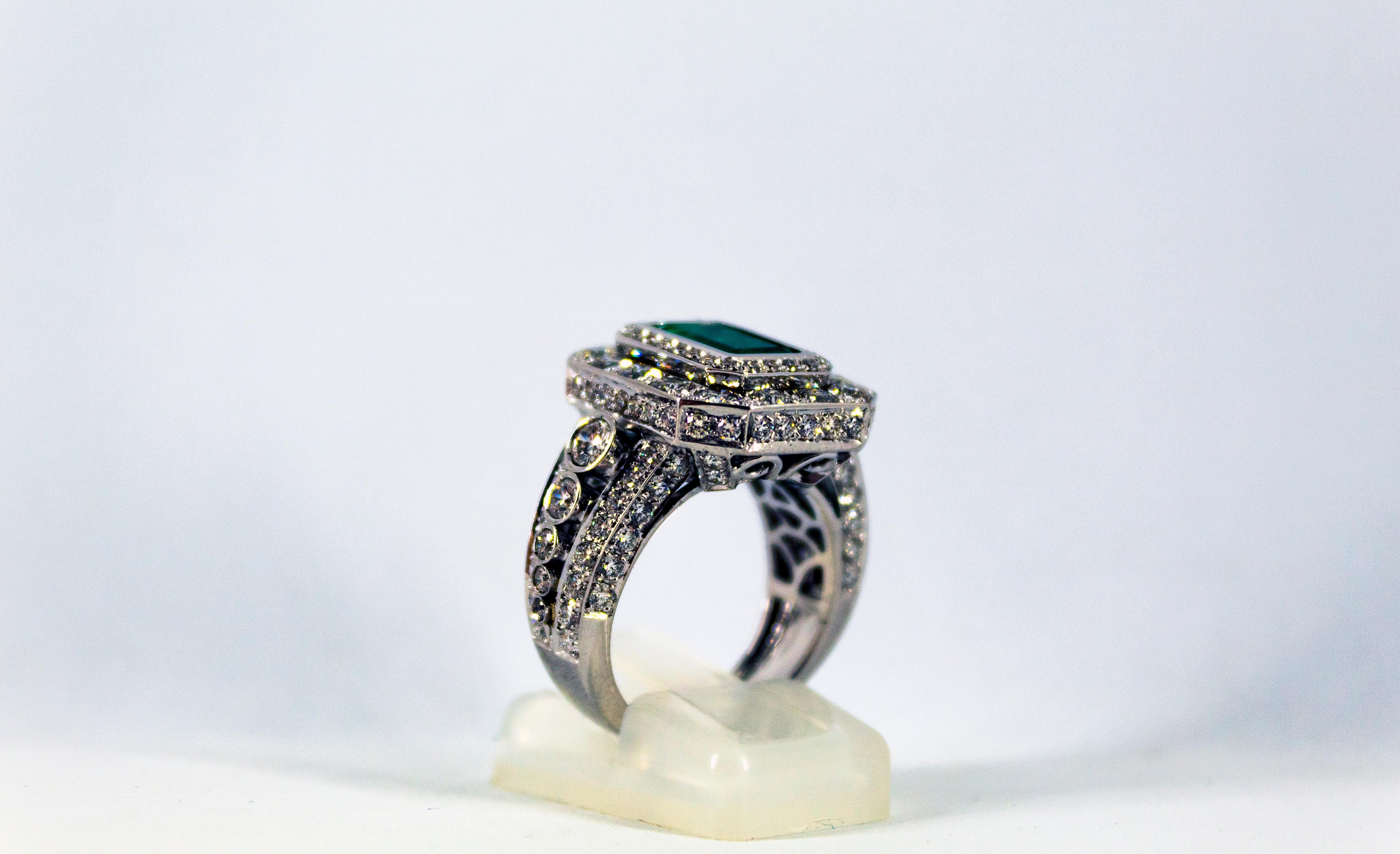 Art Deco 3.05 Carat Emerald 3.52 Carat White Diamond White Gold Cocktail Ring 5