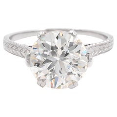 Art Deco 3.05 Carat GIA Old European Cut Diamond Solitaire Engagement Ring