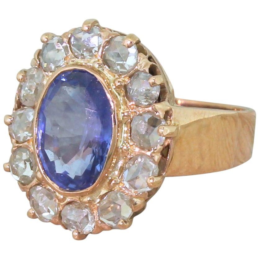 Art Deco 3.05 Carat Sapphire and Rose Cut Diamond Ring For Sale