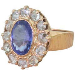 Art Deco 3.05 Carat Sapphire and Rose Cut Diamond Ring