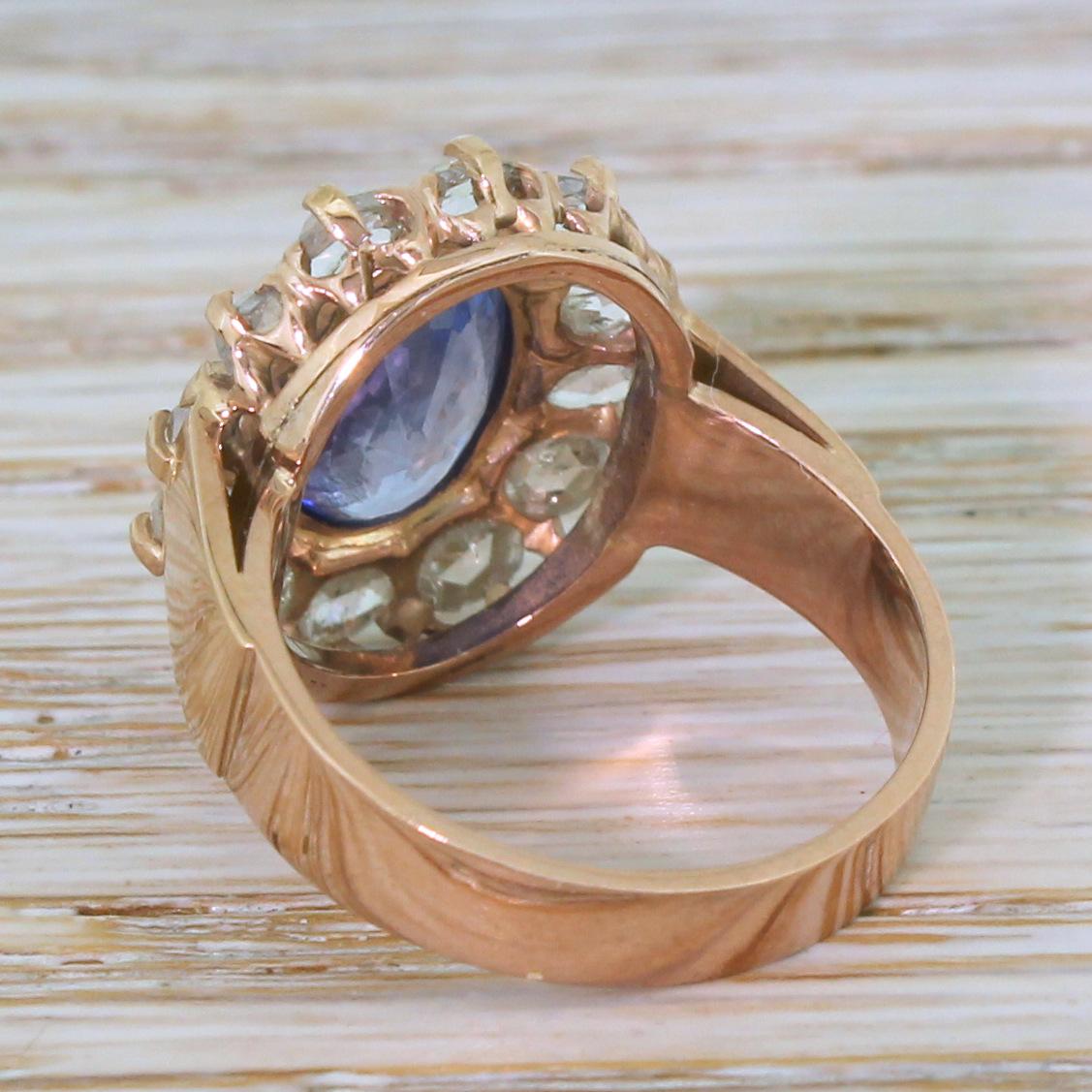 Women's Art Deco 3.05 Carat Sapphire and Rose Cut Diamond Ring For Sale