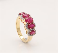 Art Deco 3.05ct Ruby Diamond Band, Ruby Engagement Ring in 18k Yellow Gold