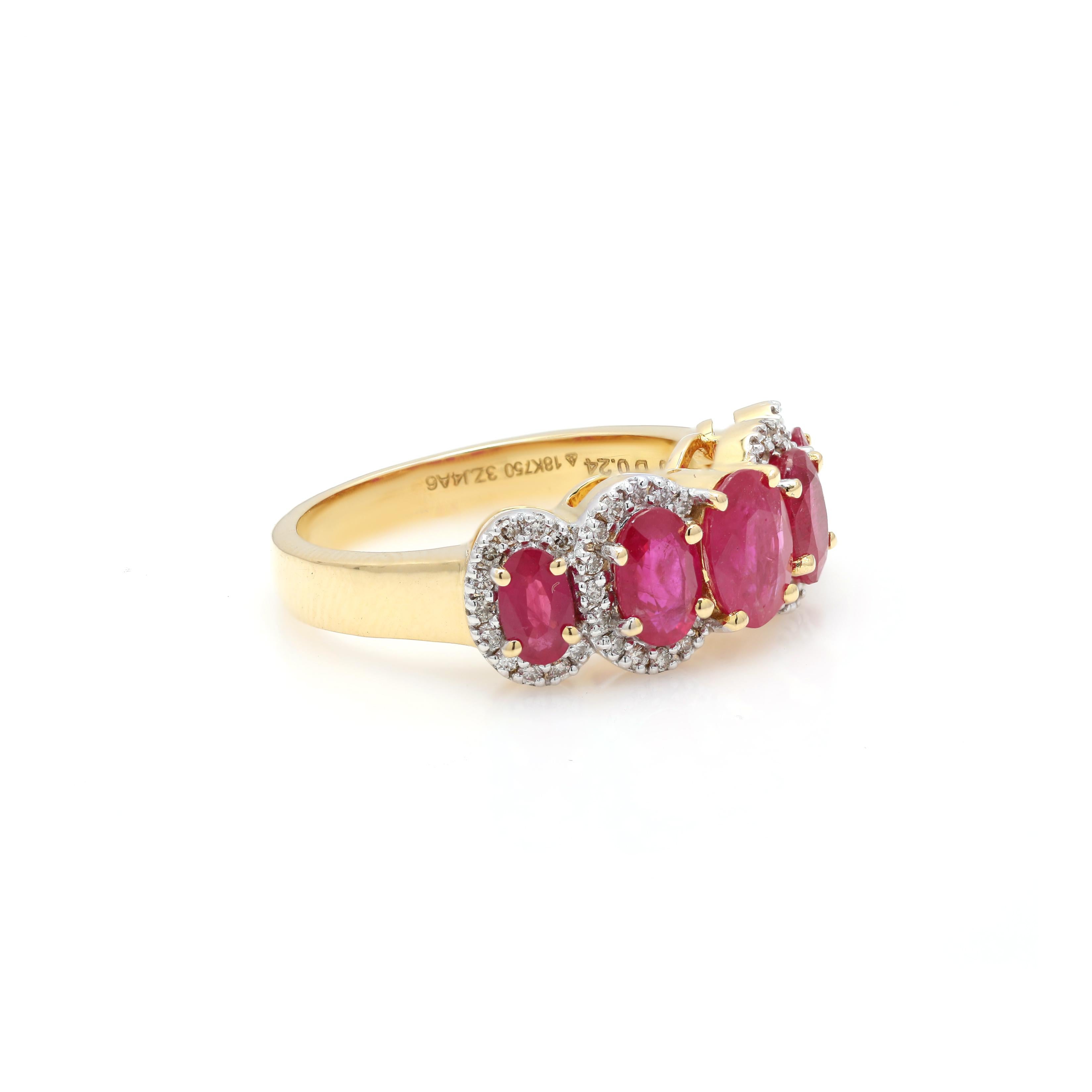For Sale:  Art Deco 3.05ct Ruby Diamond Band, Ruby Engagement Ring in 18k Yellow Gold 3
