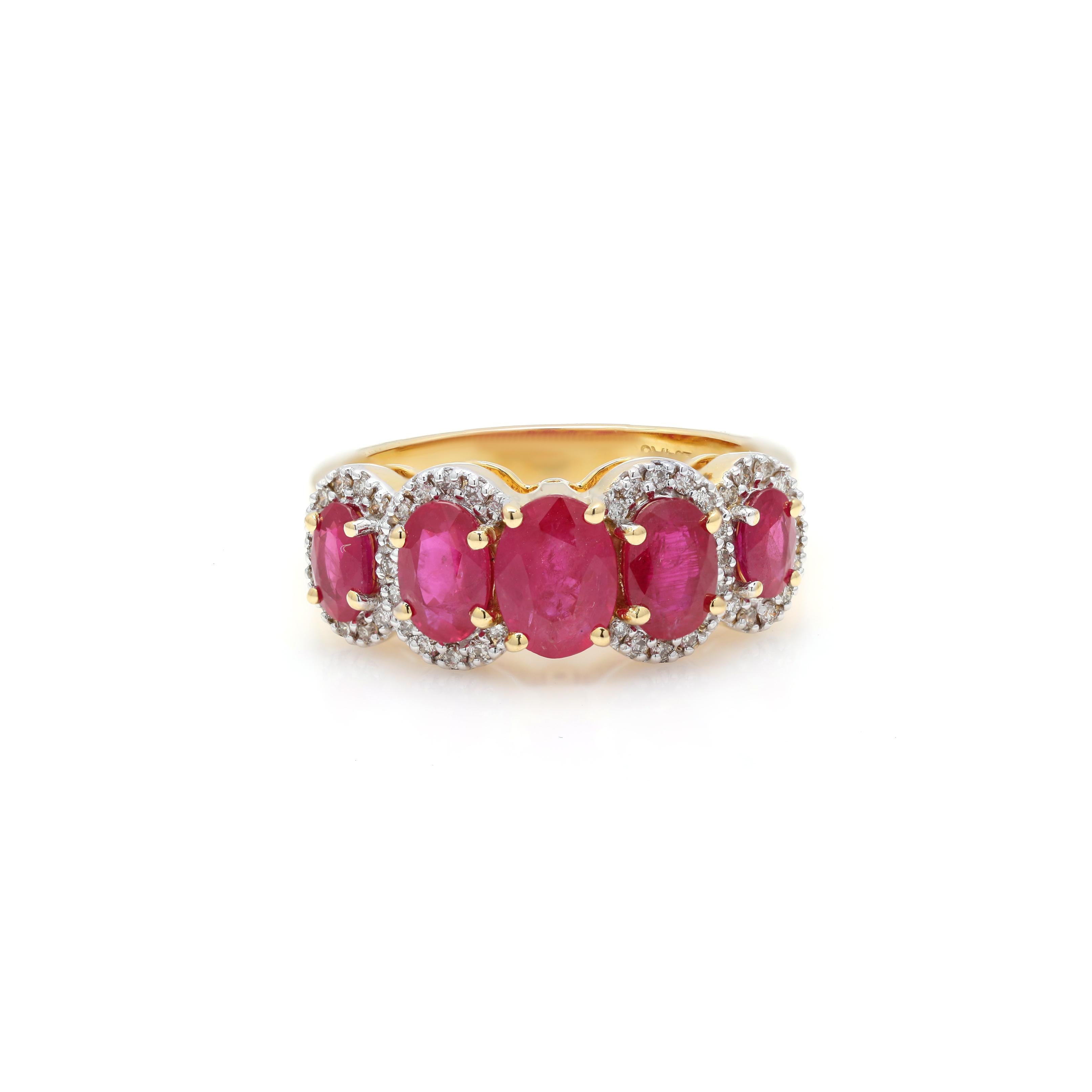 For Sale:  Art Deco 3.05ct Ruby Diamond Band, Ruby Engagement Ring in 18k Yellow Gold 4