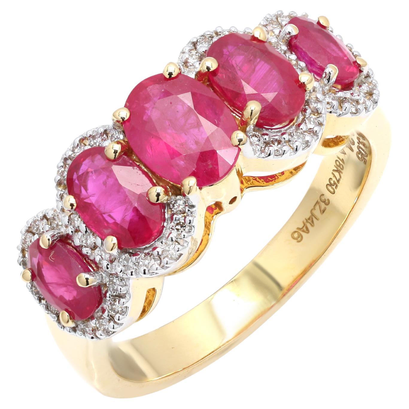 Art Deco 3.05ct Ruby Diamond Band, Ruby Engagement Ring in 18k Yellow Gold