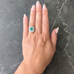 Art Deco 3.05 CTW No Oil Colombian Emerald Diamond Platinum Vintage Halo Ring