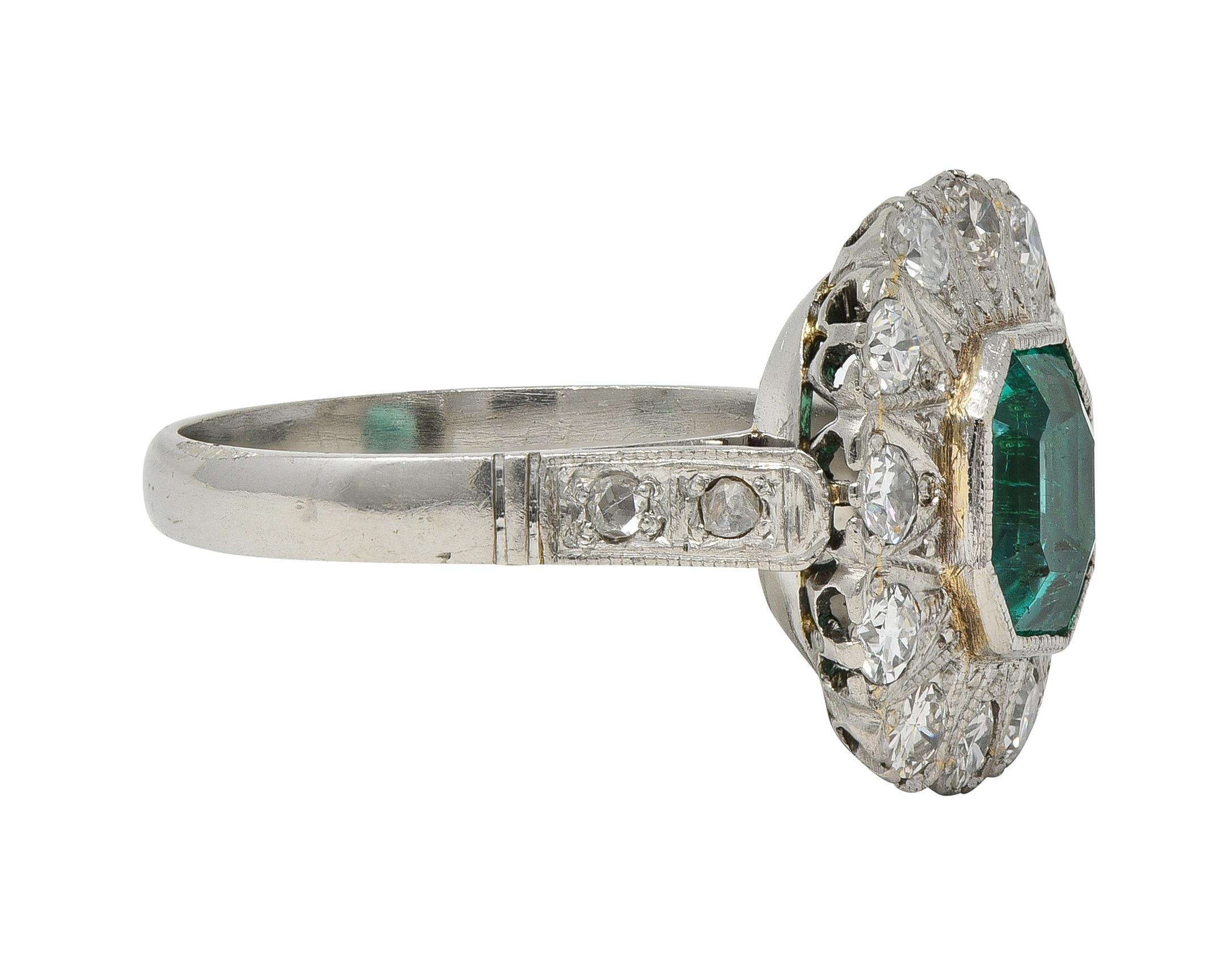 Art Déco Art of Vintage 3.05 CTW No Oil Colombian Emerald Diamond Platinum Vintage Halo Ring in vendita