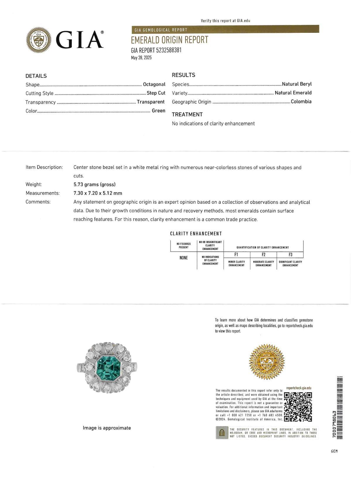 Art of Vintage 3.05 CTW No Oil Colombian Emerald Diamond Platinum Vintage Halo Ring in vendita 3