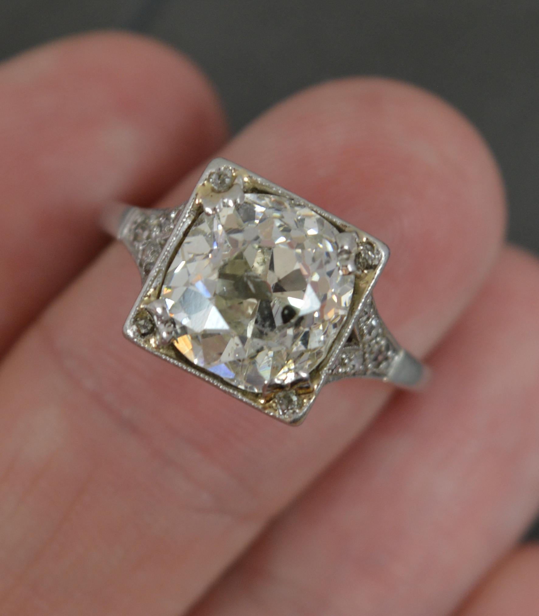 Art Deco 3.05ct Old Cut Diamond and Platinum Solitaire Engagement Ring In Good Condition In St Helens, GB