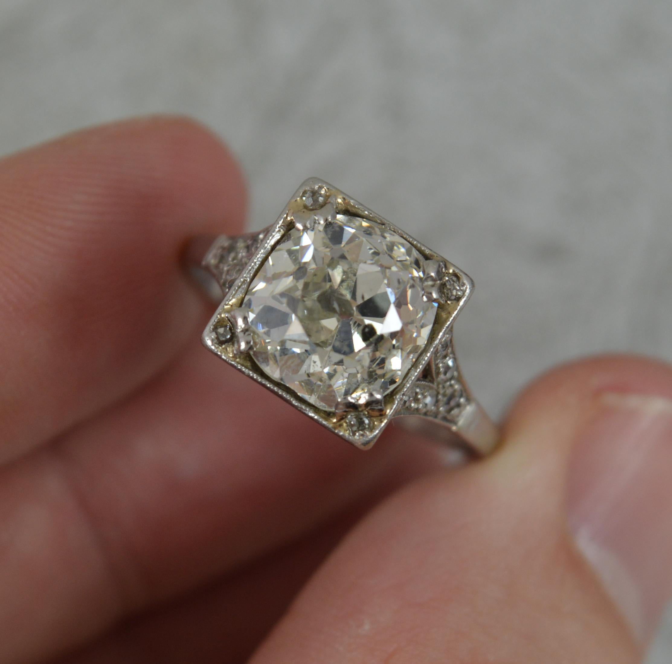 Art Deco 3.05ct Old Cut Diamond and Platinum Solitaire Engagement Ring 1