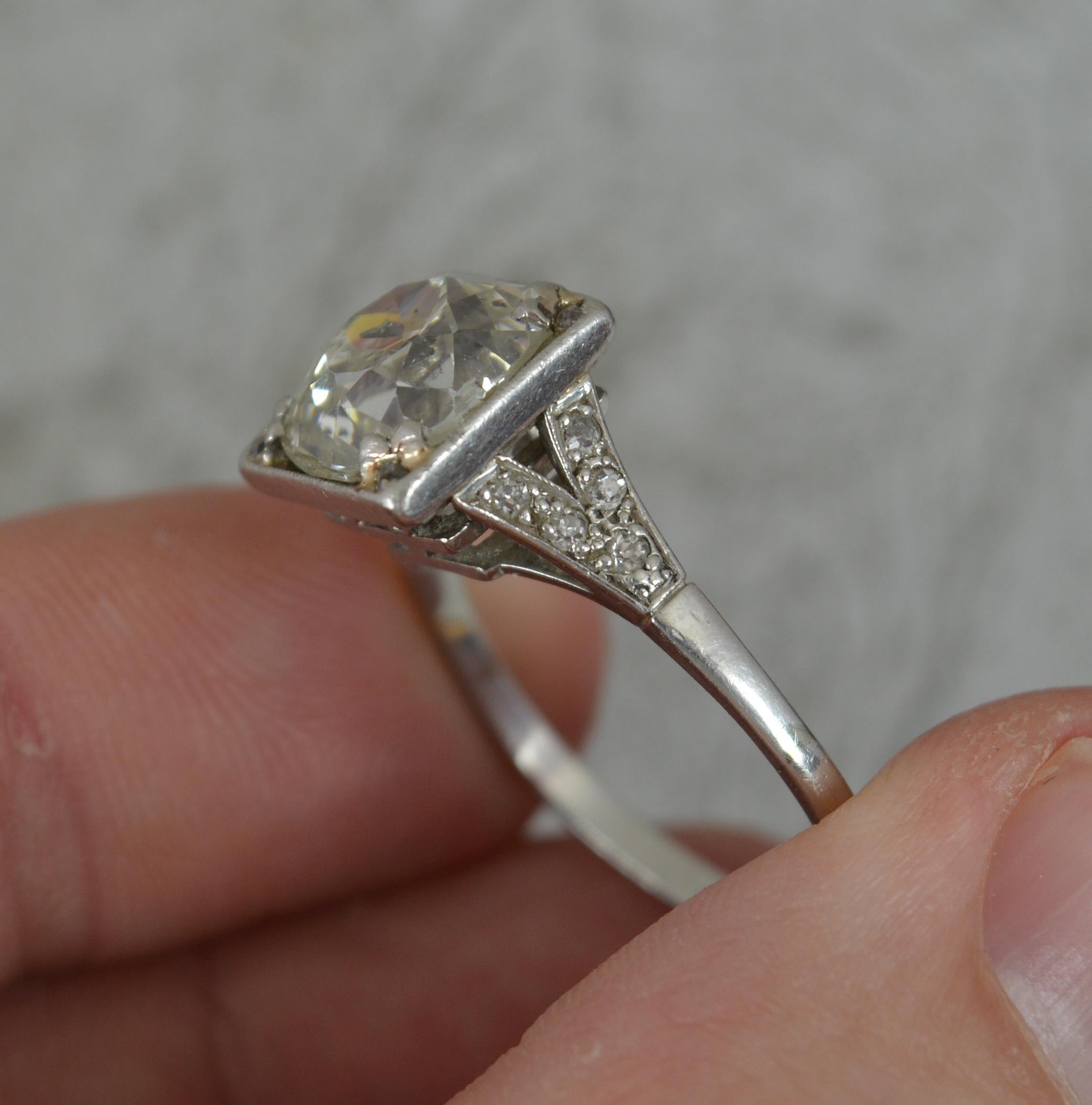 Art Deco 3.05ct Old Cut Diamond and Platinum Solitaire Engagement Ring 3