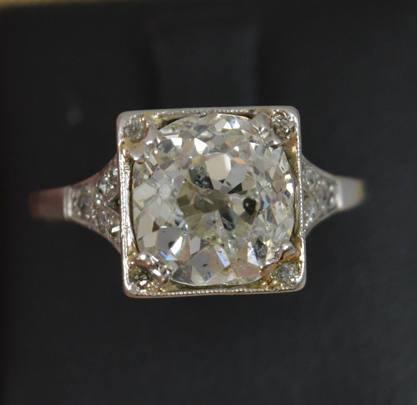 Art Deco 3.05ct Old Cut Diamond and Platinum Solitaire Engagement Ring 4