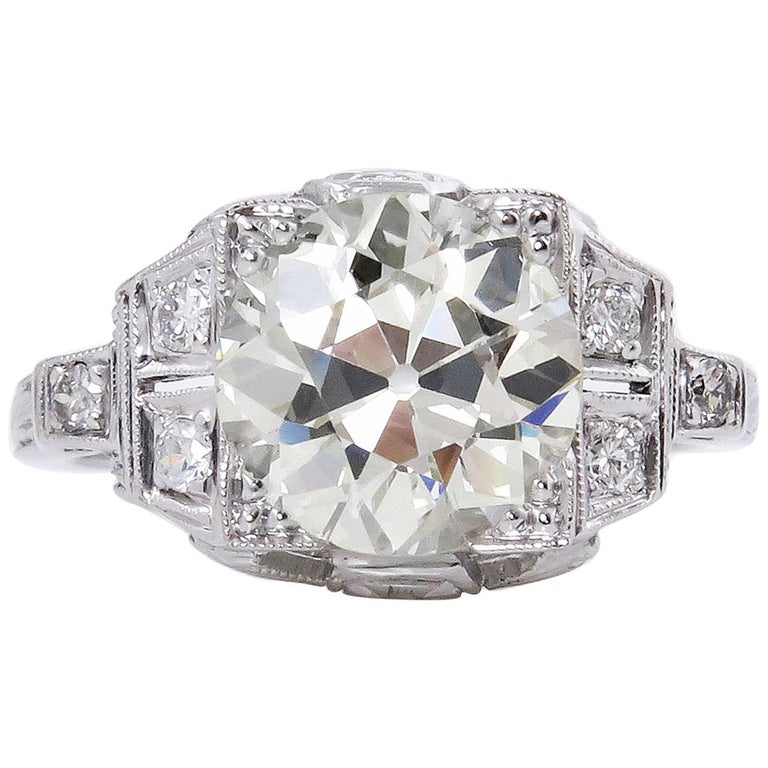 Art Deco GIA 3.05 Carat Old European Diamond Wedding Platinum Ring at ...