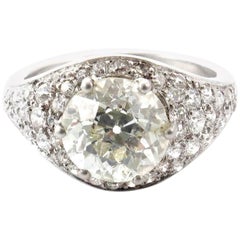 Art Deco 3.09 Carat Old European Cut Diamond Platinum Engagement Ring