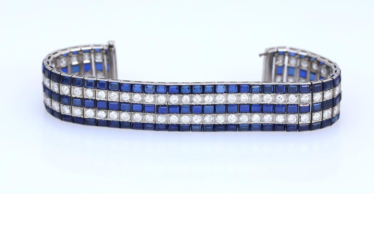 Platin-Tennisarmband mit 30 Karat Saphiren und 10 Karat Diamanten im Art déco-Stil, 1920 für Damen oder Herren im Angebot