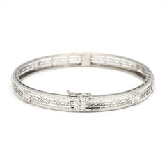 Art Deco .30ctw Diamond Bangle Bracelet, 14k White Gold, Length 7 Inches