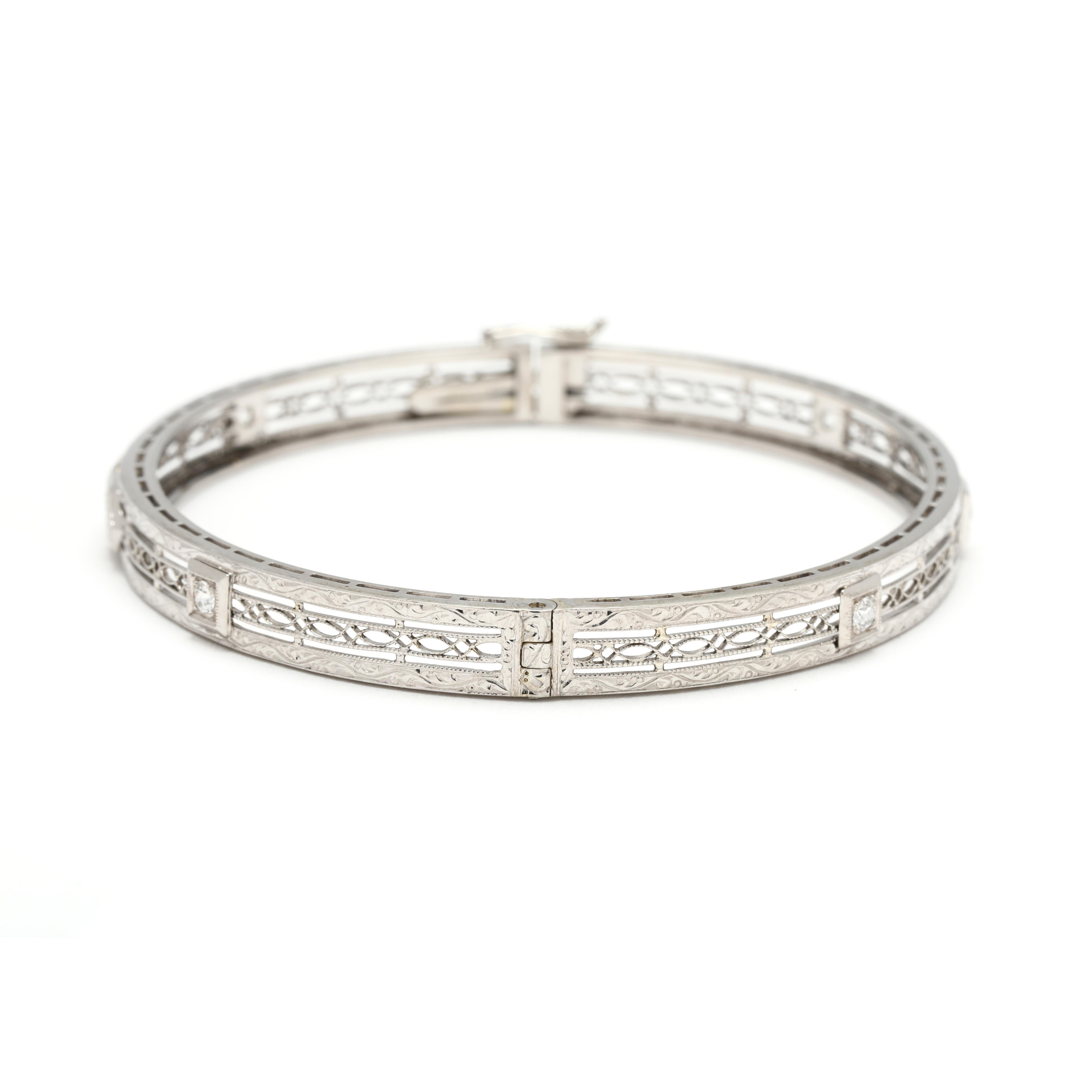Taille vieille Europe Bracelet Art Déco avec diamant .30ctw, or blanc 14k, longueur 7 pouces en vente