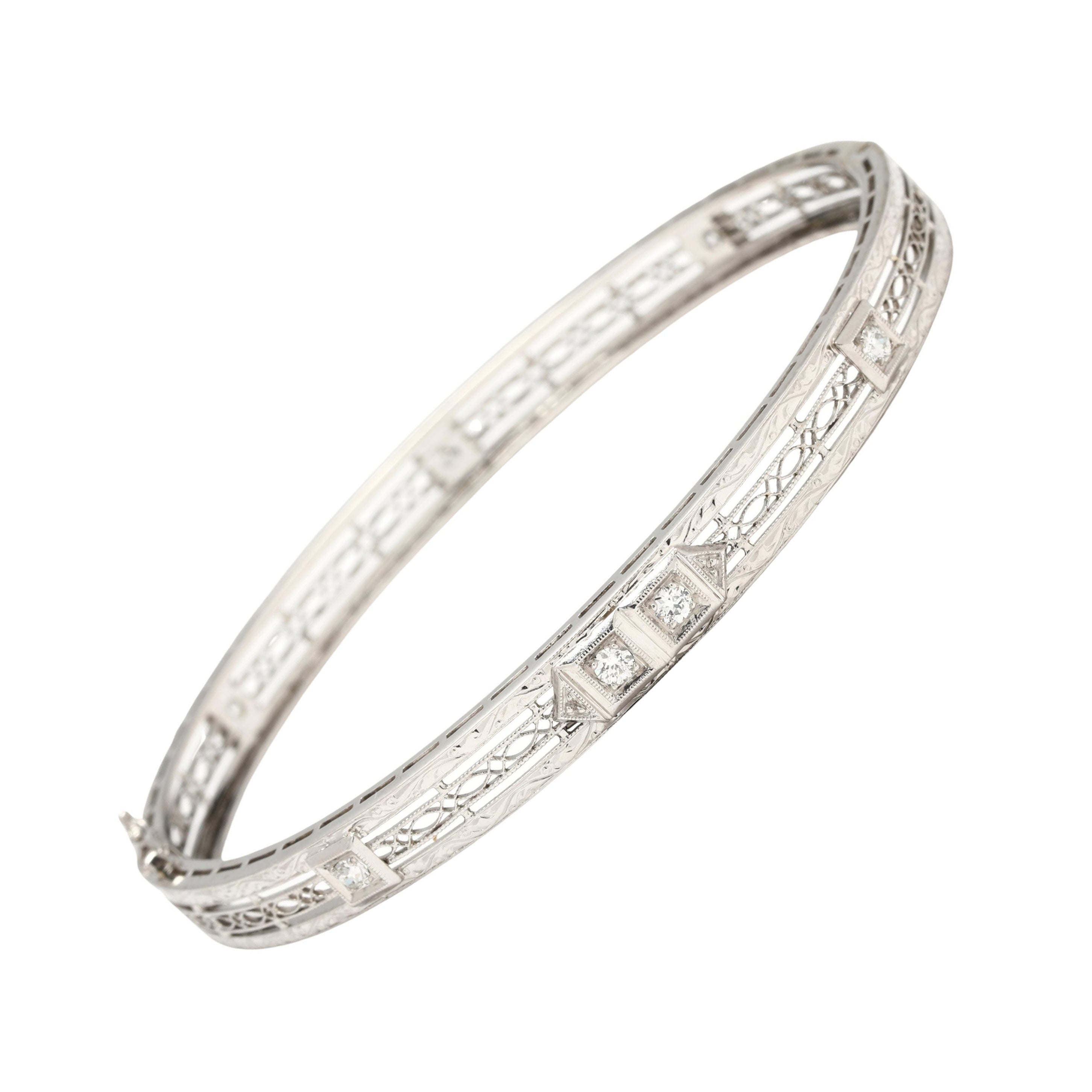 Pulsera de diamantes Art Decó .30ctw, oro blanco 14k, longitud 7 pulgadas