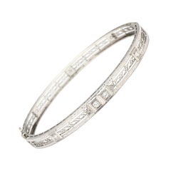 Art Deco .30ctw Diamond Bangle Bracelet, 14k White Gold, Length 7 Inches