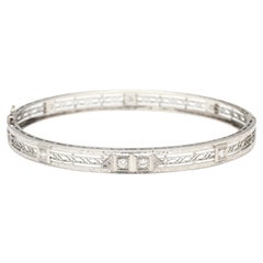 Art Deco .30ctw Diamond Bangle Bracelet, 14k White Gold, Length 7 Inches
