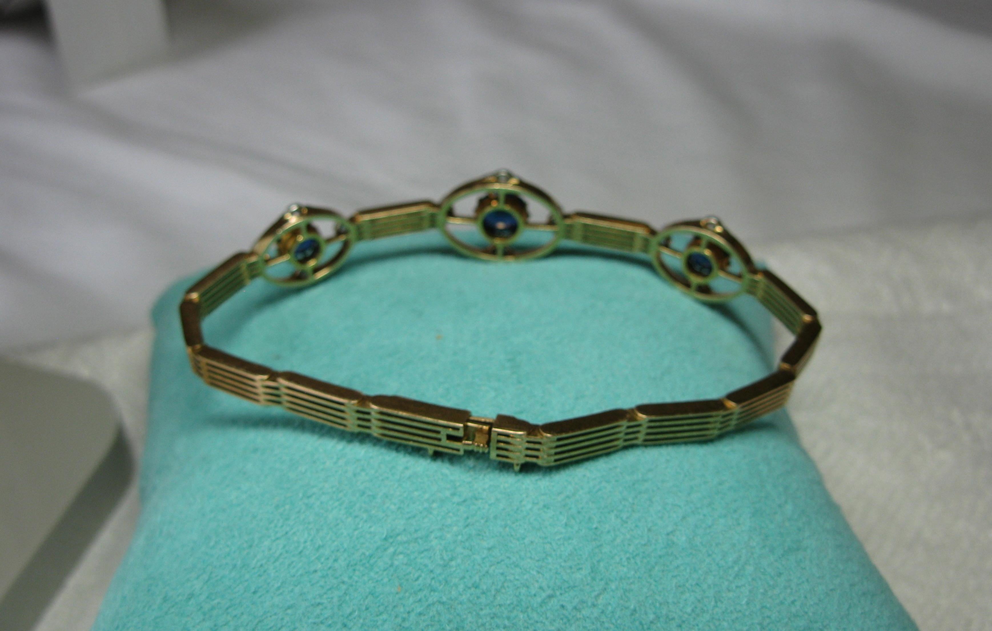 Art Deco 3.1 Carat Sapphire Diamond Bracelet 15 Karat Gold Edwardian For Sale 3