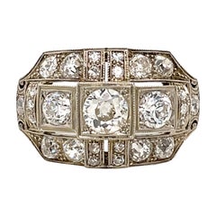 Retro Art Deco 3.10 Carat Diamond Plaque Filigree Ring