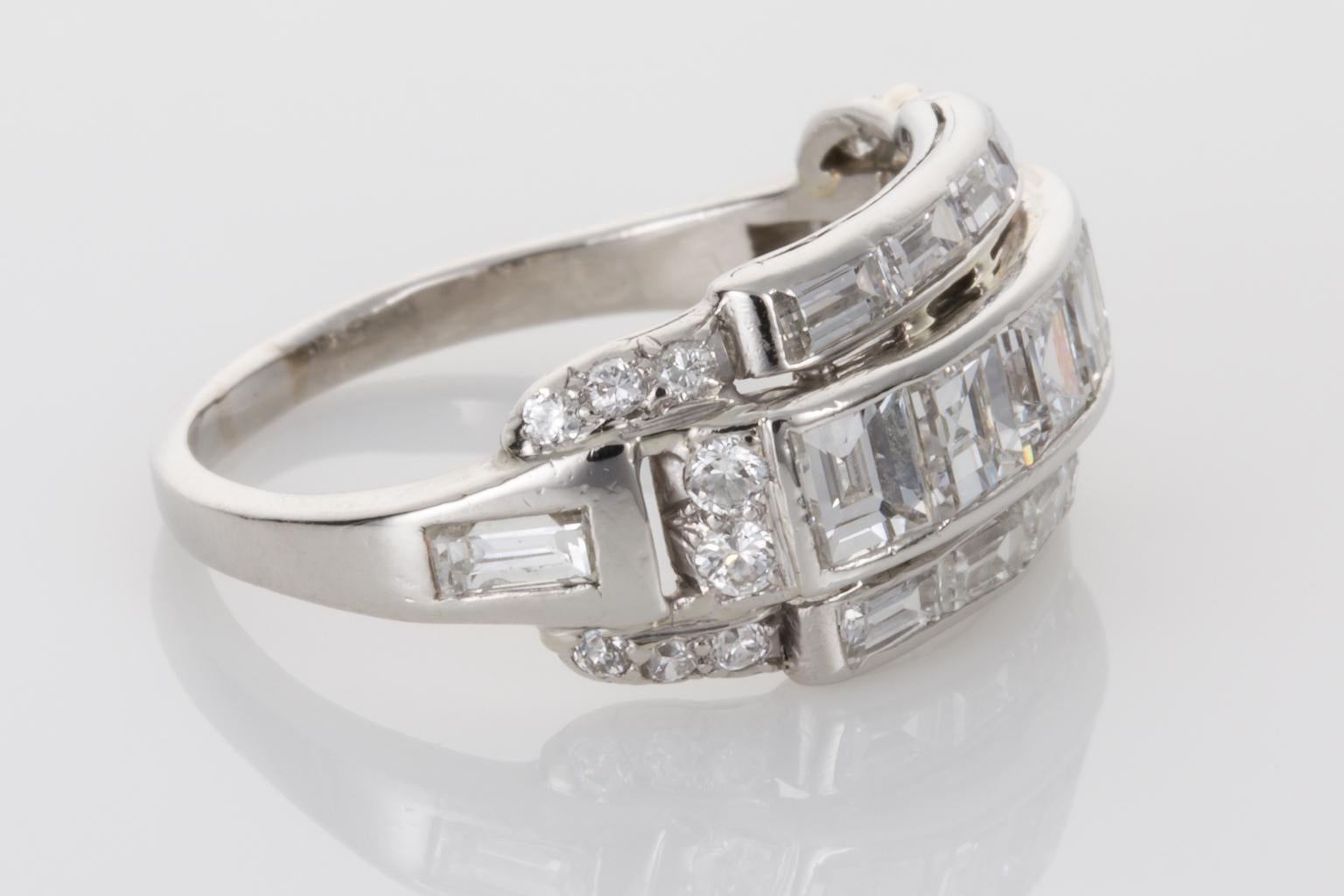 Asscher Cut Art Deco 3.11 Carat Carre Cut Diamond and Platinum Band Ring