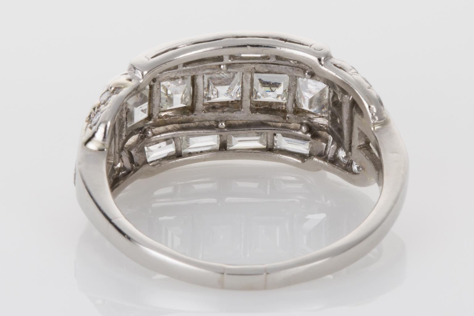 Women's Art Deco 3.11 Carat Carre Cut Diamond and Platinum Band Ring
