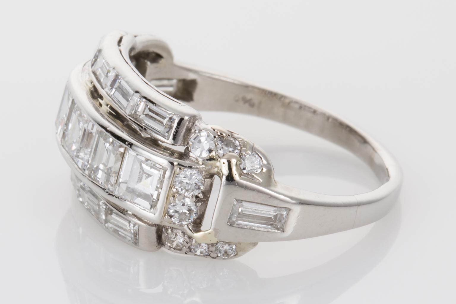 Art Deco 3.11 Carat Carre Cut Diamond and Platinum Band Ring 1