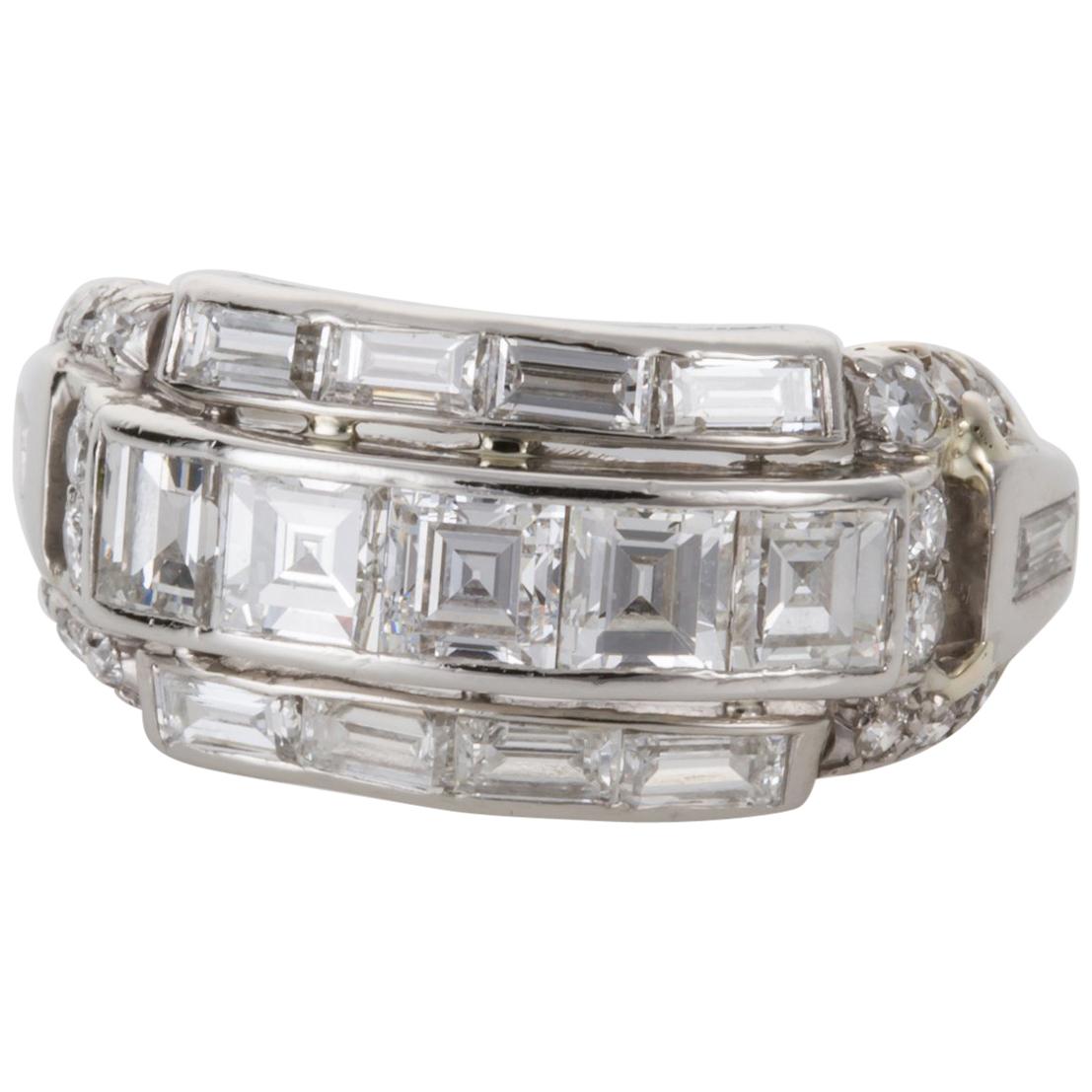 Art Deco 3.11 Carat Carre Cut Diamond and Platinum Band Ring