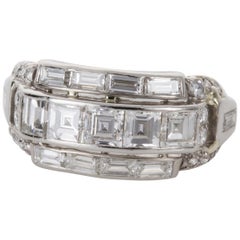 Art Deco 3.11 Carat Carre Cut Diamond and Platinum Band Ring