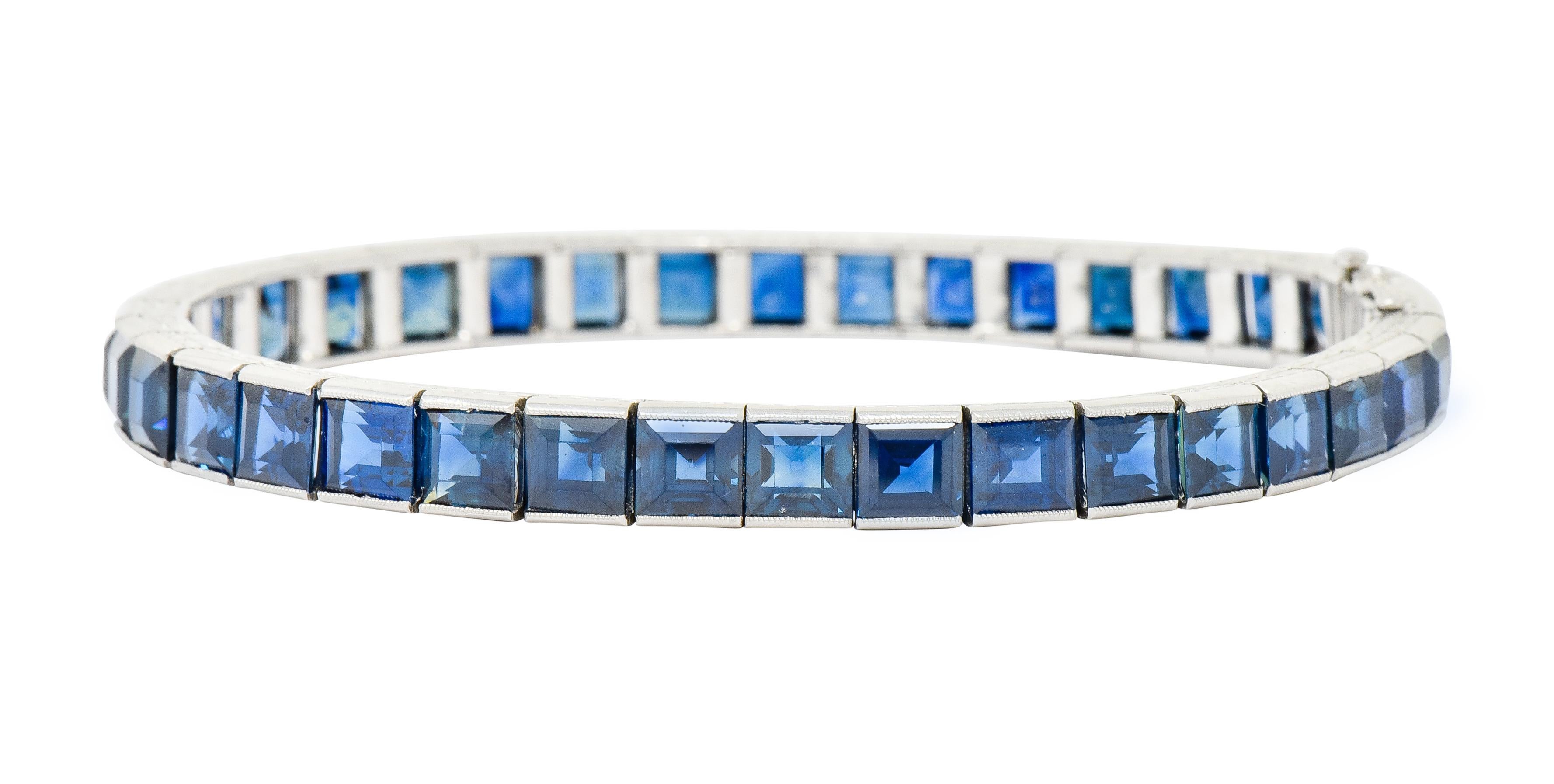 Art Deco 31.25 Carat Blue Sapphire Platinum Foliate Line Bracelet 6