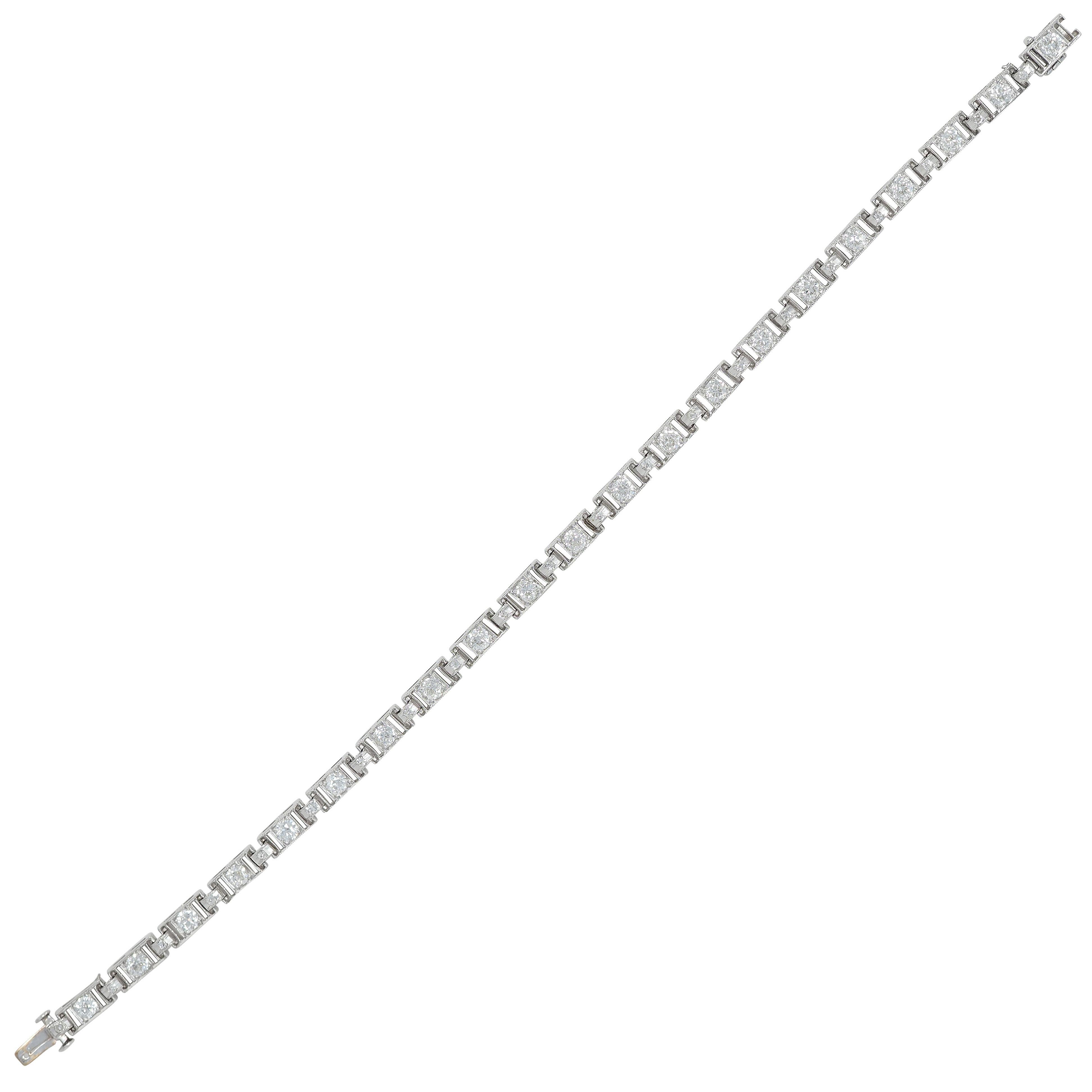 Art Déco Bracciale Art Line in platino con diamante vecchio taglio europeo da 3,15 CTW in stile Art of Vintage in vendita