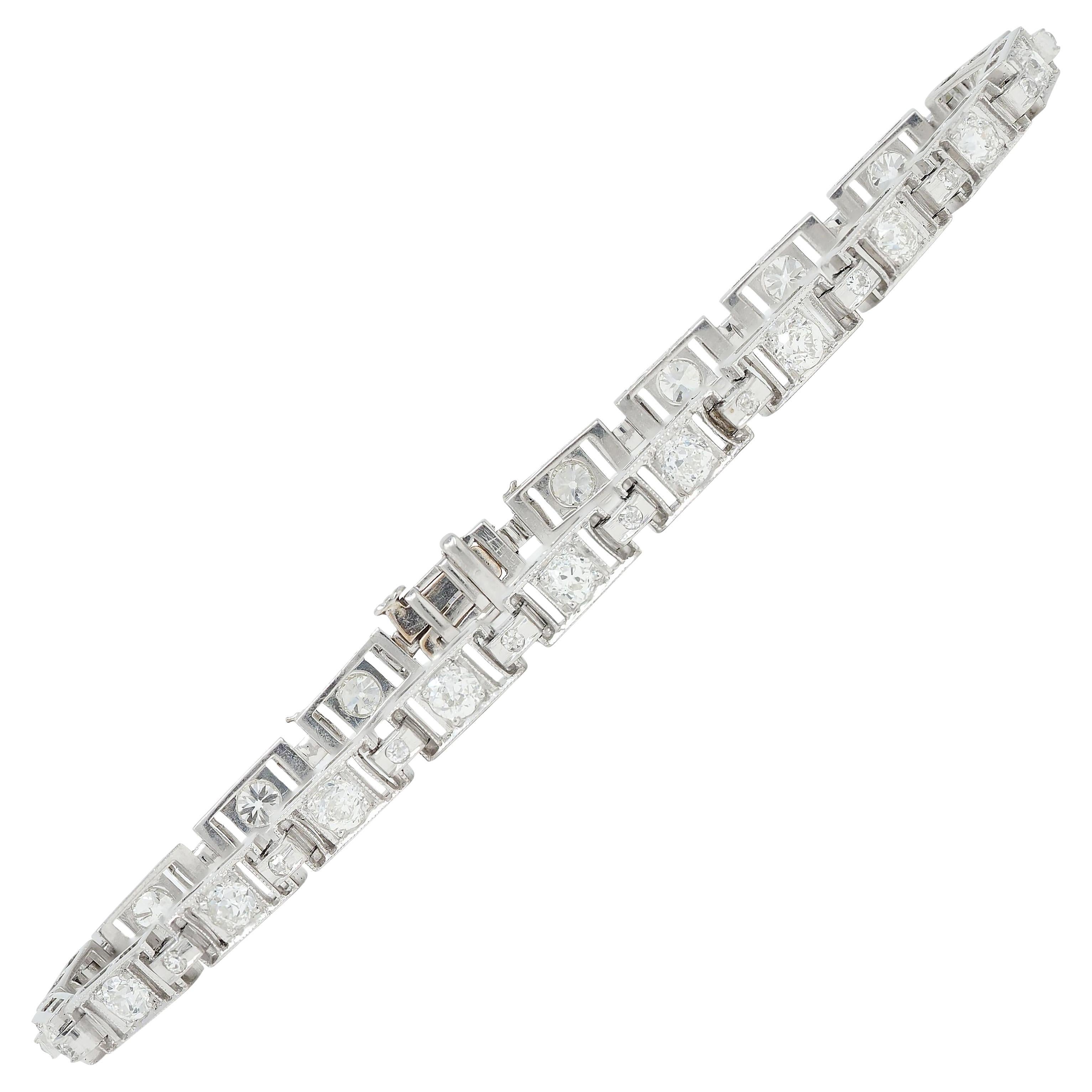 Bracciale Art Line in platino con diamante vecchio taglio europeo da 3,15 CTW in stile Art of Vintage in vendita