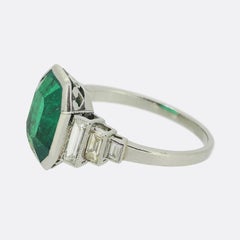 Art Deco 3.16 Carat Emerald and Diamond Ring