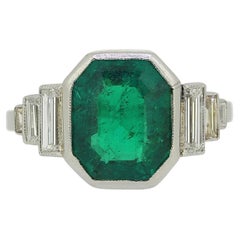 Art Deco 3.16 Carat Emerald and Diamond Ring