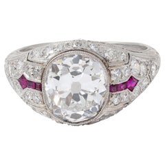 Art Deco 3.16 CTW Diamond Ruby Platinum Vintage Arrow Engagement Ring GIA