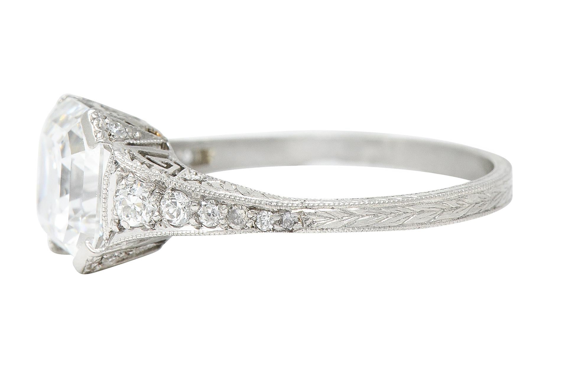 Women's or Men's Art Deco 3.17 Carats Asscher Diamond Platinum Engagement Ring GIA For Sale