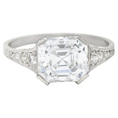 Antique Art Deco 3.17 Carats Asscher Diamond Platinum Engagement Ring GIA
