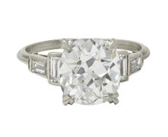 Art Deco 3.18 CTW Mine Cut Diamond Platinum Vintage Geometric Engagement Ring