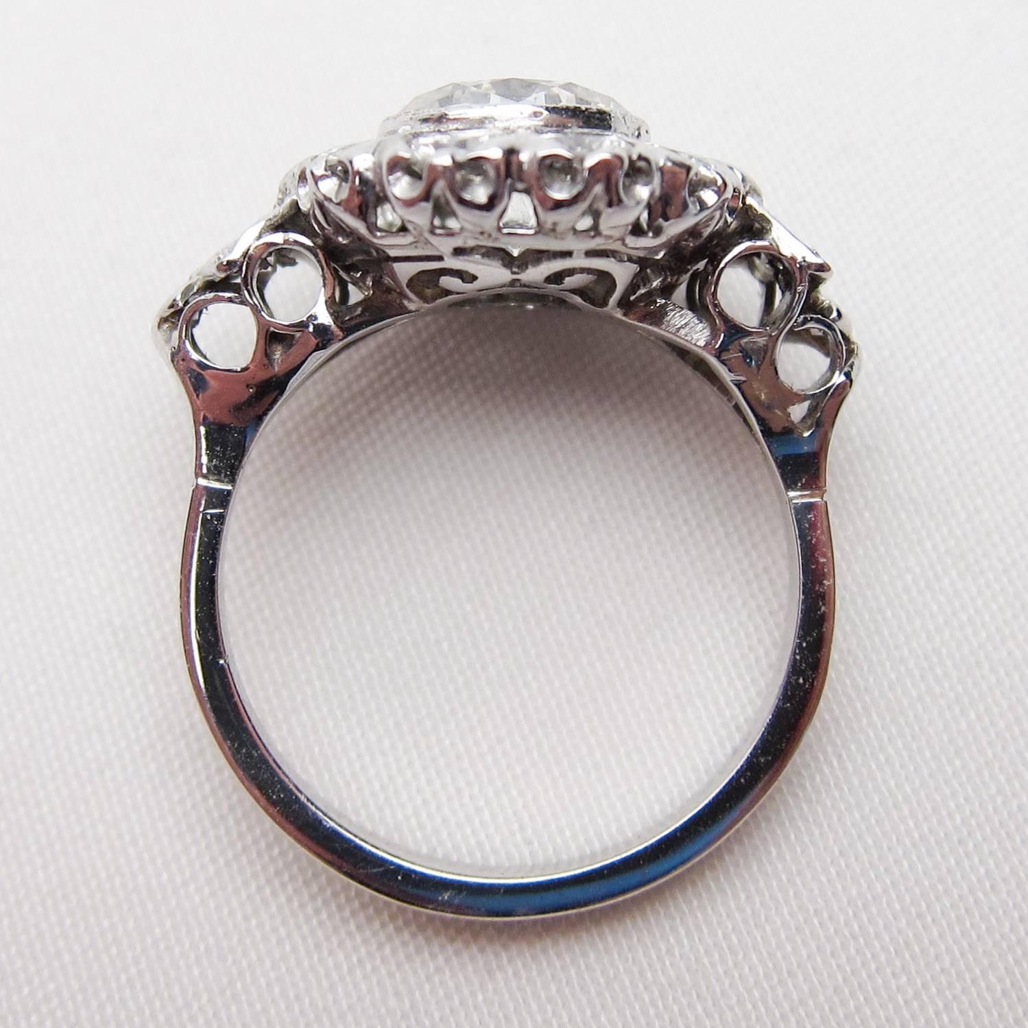 Art Deco 3.19 Carat Diamond 18 Karat White Gold Halo Engagement Ring For Sale 2