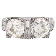 Anello a due pietre in platino con diamante vecchio taglio europeo da 3,2 carati A. Stone