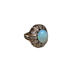 Art Deco 3.2 Carat Opal .8 Carat Diamond Ring 14 Karat Gold Hollywood Regency