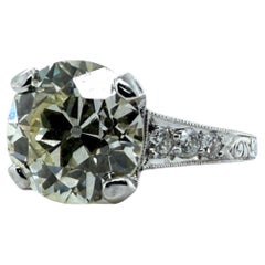 Art Deco 3.20 Carat Old European Cut Diamond Engagement Ring GIA