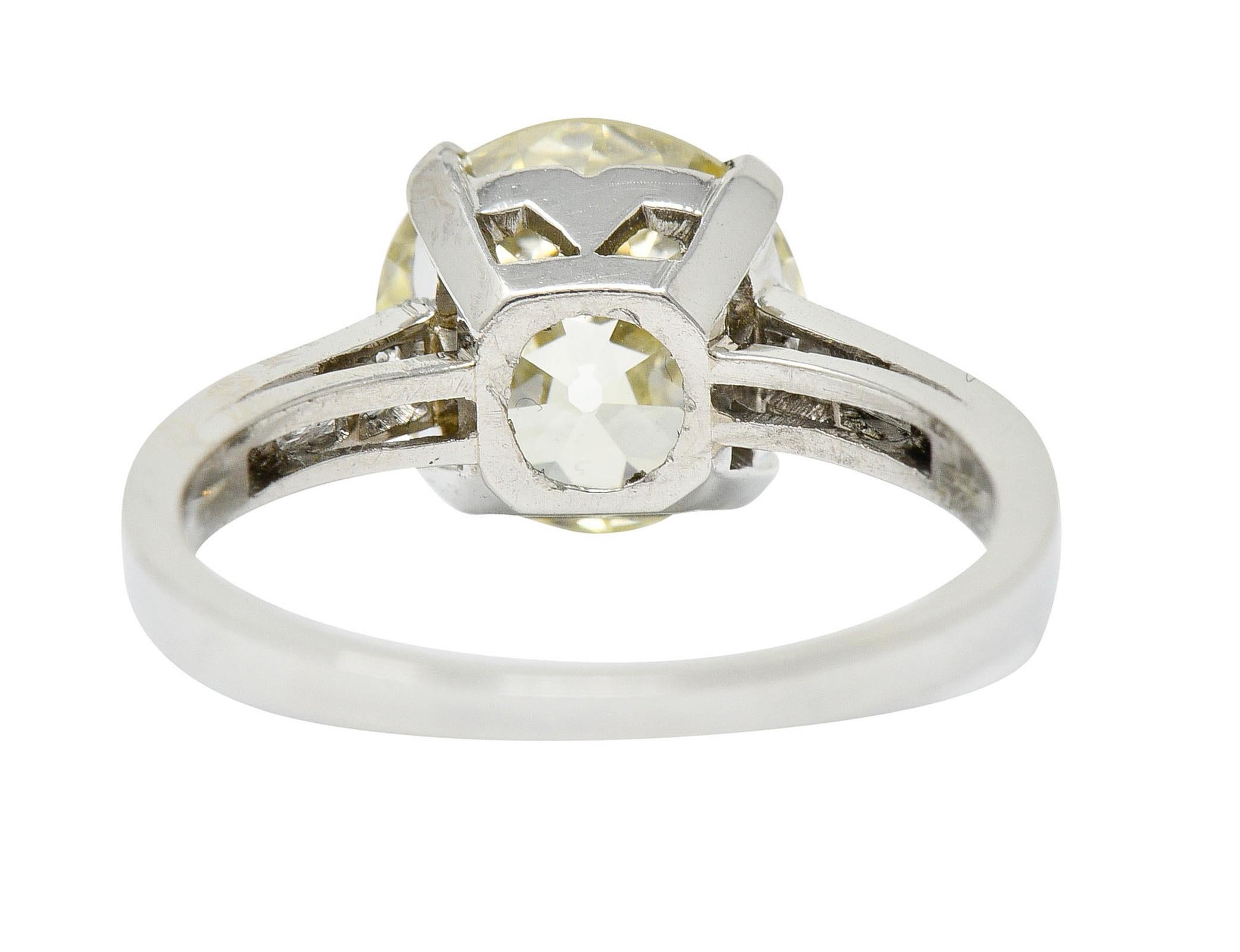 Art Deco 3.20 Carats Old European Diamond Platinum Engagement Ring GIA, 1930's 1
