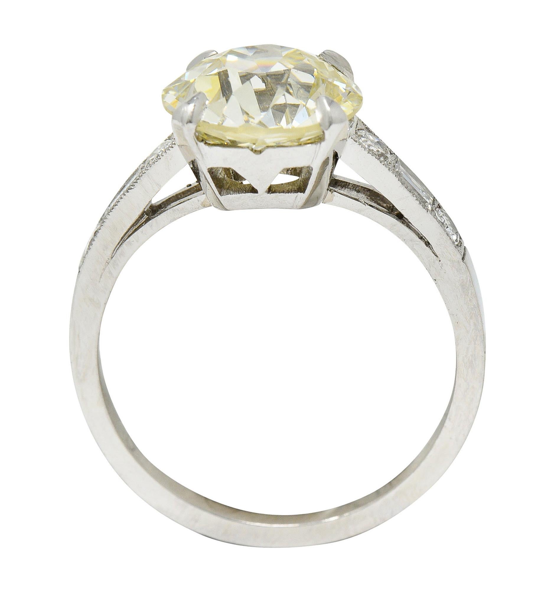 Art Deco 3.20 Carats Old European Diamond Platinum Engagement Ring GIA, 1930's 2