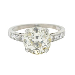 Art Deco 3.20 Carats Old European Diamond Platinum Engagement Ring GIA, 1930's